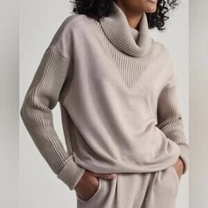 Varley DoubleSoft Hannah Cowl Neck Sweatshirt Pullover Taupe Size XL